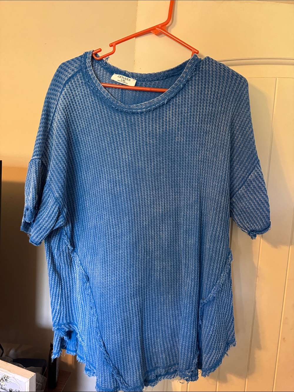 Zenana Outfitters Blue Waffle Knit Short Sleeve Tee